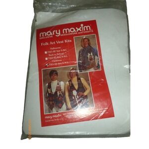 Vintage Mary Maxim Christmas Vest Sewing Kit Cut & Sew Fabric Panel Folk Art New